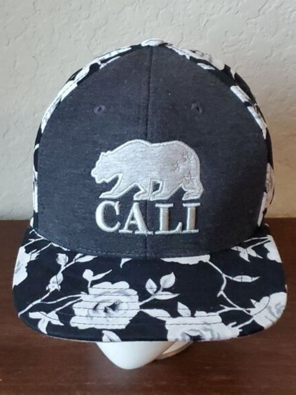American Needle Cali Floral Snapback Hat Gray Black White California Bear Cap